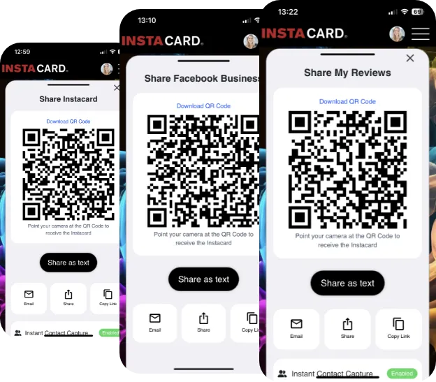 instacard QR code share feature